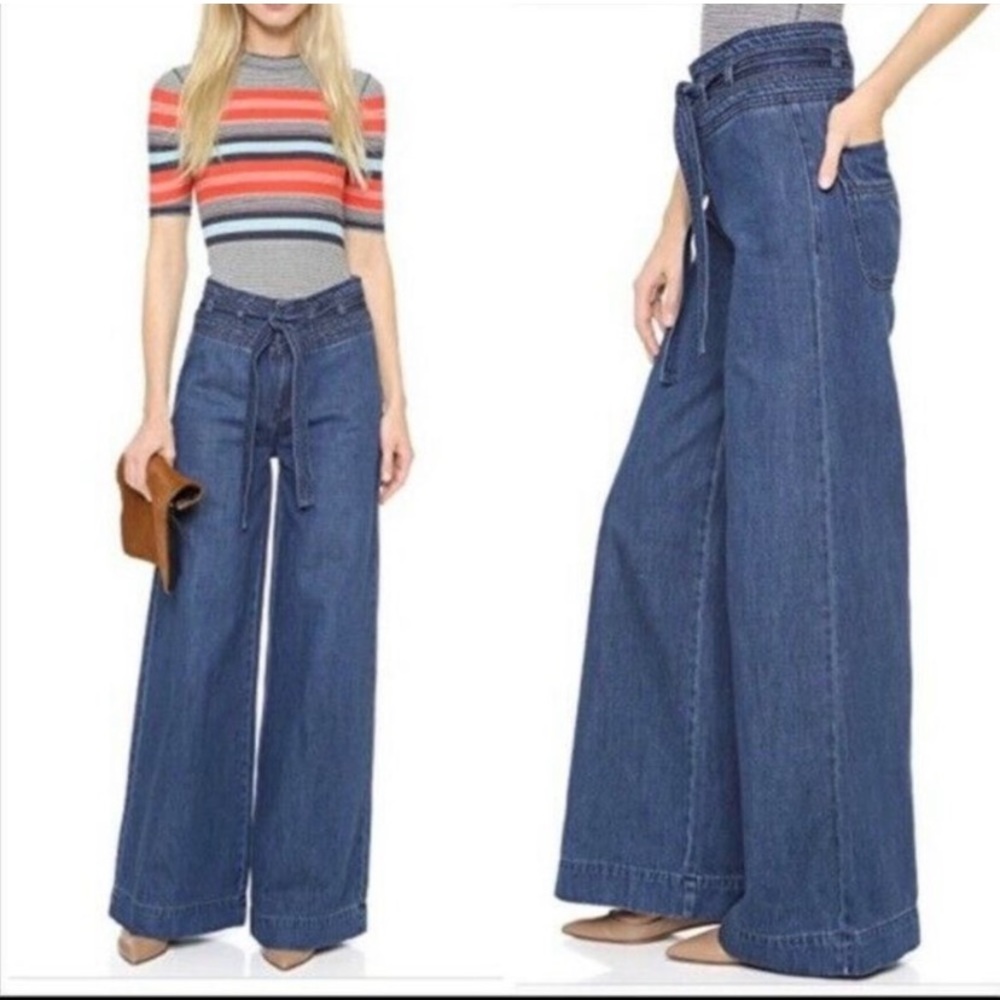 Free People Augusta Wide Leg Belted Flare Jeans